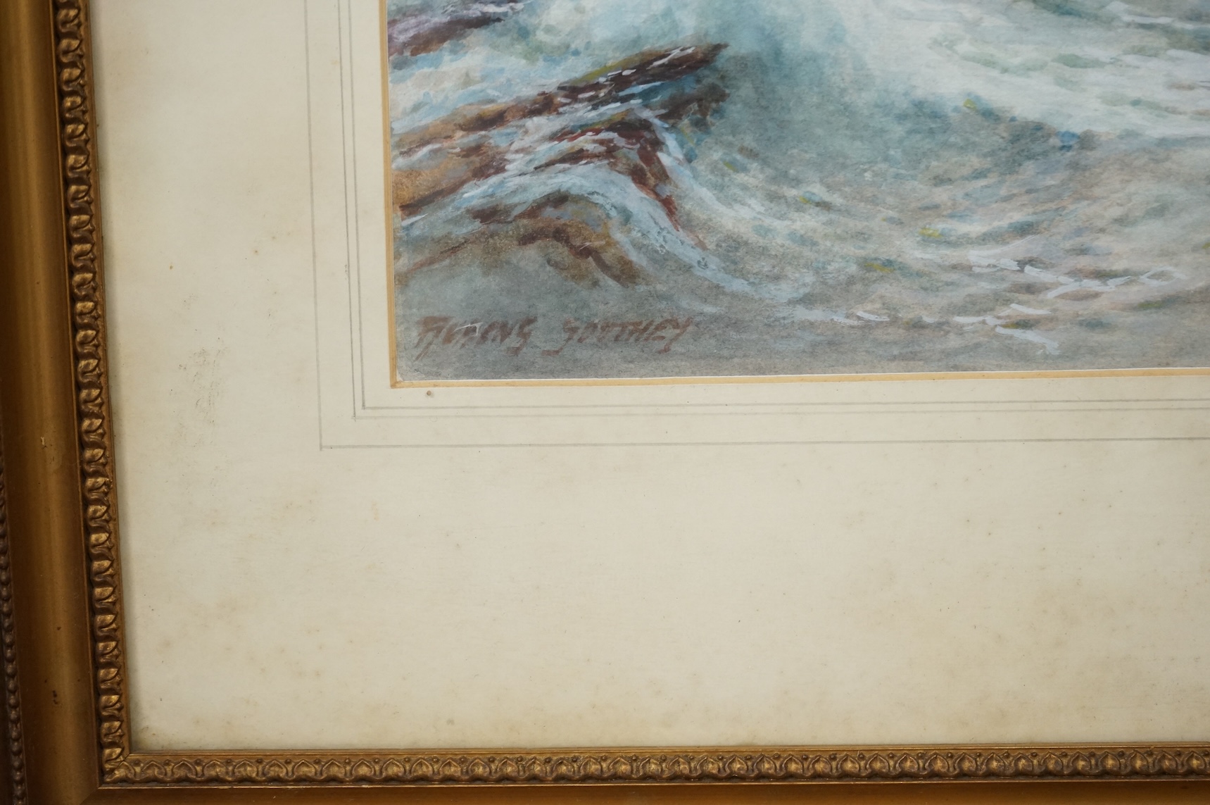 Reubens Southey (1881-1933), 'Rough Sea, Cornish Coast', signed lower left, watercolour, 37cm x 24cm